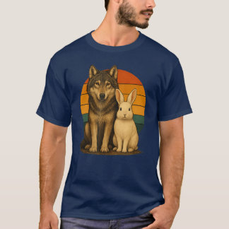 Camiseta Coelho Lobo Amigos de Animais Retrô vintage