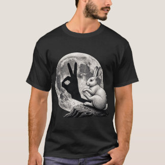 Camiseta Coelho Lunar Engraçado Sombra da Mão Gestual Coelh