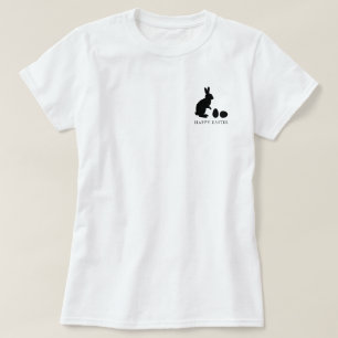 Camiseta Coelho Minimalista E Ovos Em Preto Feliz Páscoa
