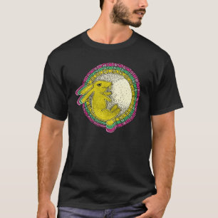 Camiseta Coelho na saia-lua (rosa/verde/amarelo)