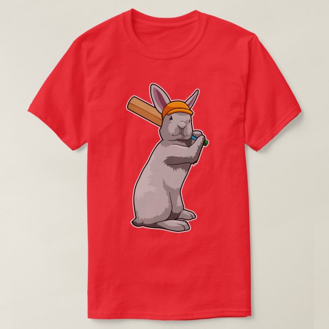 Camiseta Coelho no Cricket com morcego de Cricket (Frente do Design)
