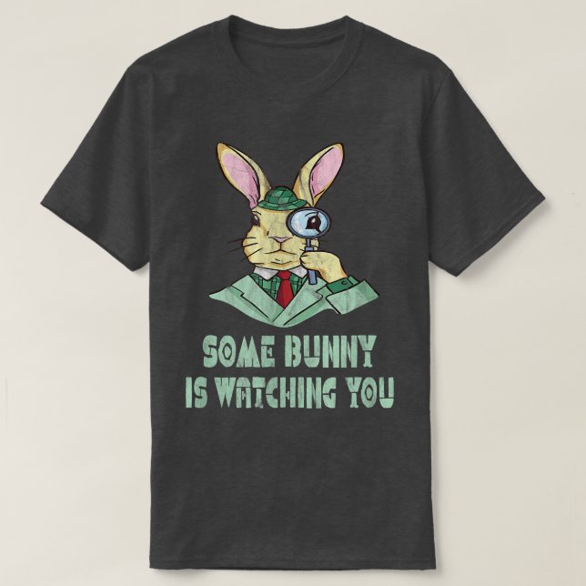 Camiseta Coelho observando você detetive bunny espy Páscoa  (Frente do Design)