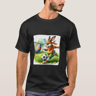 Camiseta Coelho páscoa Jogando Futebol Com Ovo Festivo Bu