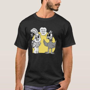 Camiseta Coelho Perguntando à Galinha Sobre Ovos