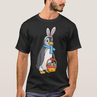 Camiseta Coelho Pinguim de Páscoa Cesta de Ovos Fofa