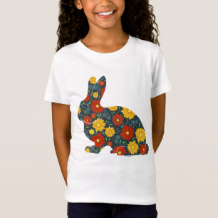 Camiseta Coelho retrô com flores laranja e amarelas