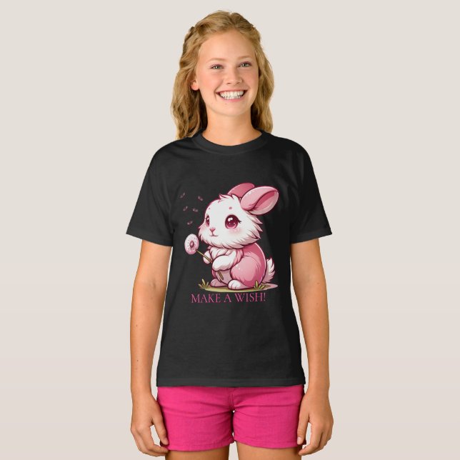 Camiseta Coelho Rosa e Desejo de Dente-de-Leão (Frente Completa)