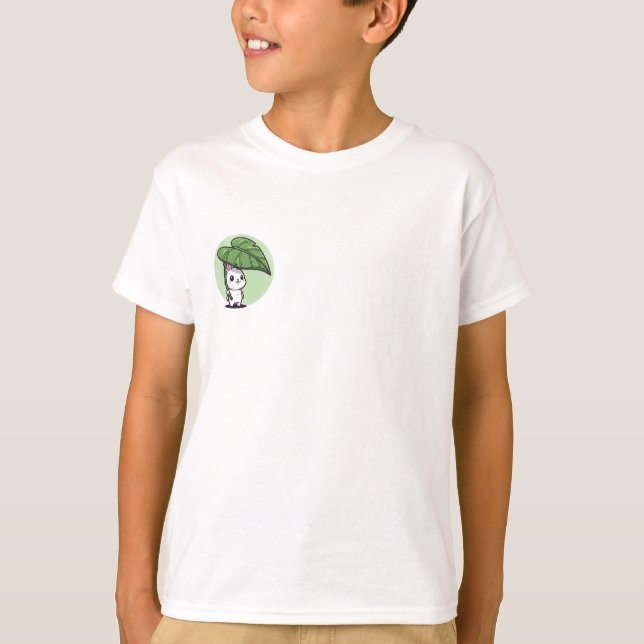 Camiseta Coelho se Abrigando Sob Guarda-Chuva de Folha para (Frente)