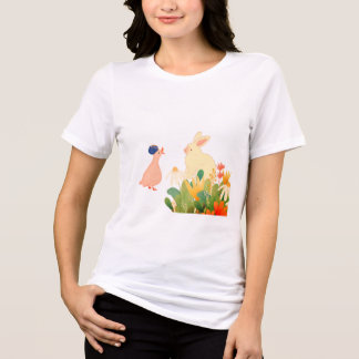 Camiseta Coelho Whimsical & Pássaro em Sangue - Primavera