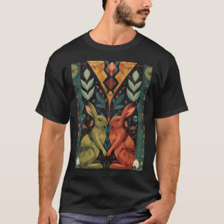 Camiseta Coelhos de Páscoa terrosos Art Déco