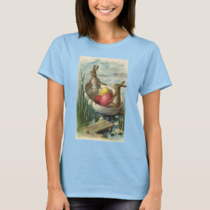 Camiseta Coelhos de Páscoa Vintage em um Barco com Ovos de