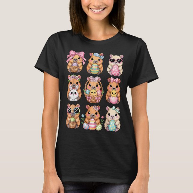 Camiseta Coelhos Easter Capybaras Fofos Caça de Ovos de Cap (Frente)