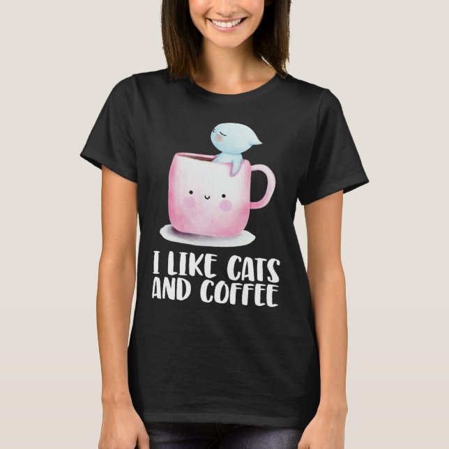 Camiseta Coffee and cats  Cat mug  Chilling cat (Frente)