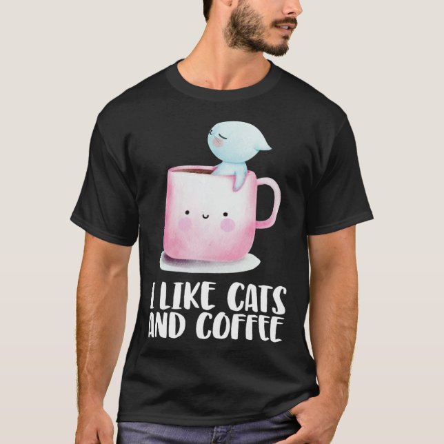 Camiseta Coffee and cats  Cat mug  Chilling cat (Frente)