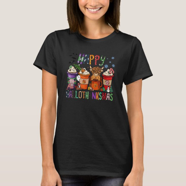 Camiseta Coffee Cup Happy HalloThanksMas Heifer Highland Co (Frente)