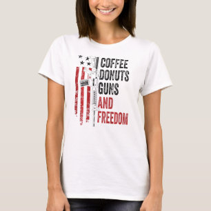 Camiseta Coffee Donuts Guns Freedom Gun Ar15 Usa On Back