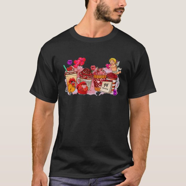 Camiseta Coffee Drink Valentine Hearts Valentines Day Drink (Frente)