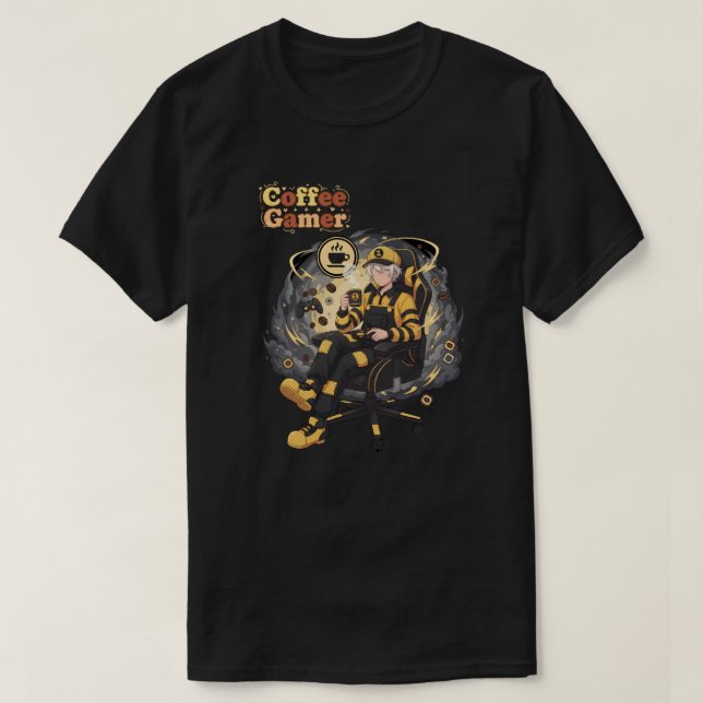 Camiseta Coffee Gamer Anime Boy Yellow Aesthetic Art (Frente do Design)