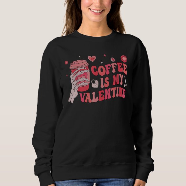 Camiseta Coffee Is My Valentines Skeleton Hand Matching Cou (Frente)