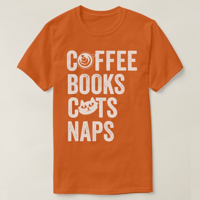 Camiseta Coffee Livros Gatos Naps (Frente do Design)