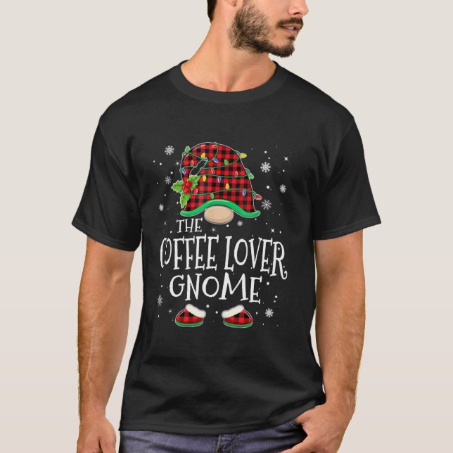 Camiseta Coffee Lover Gnome Red Plaid Matching Family X Mas (Frente)
