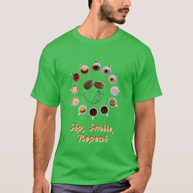 Camiseta Coffee sip smile repeat gift for coffee lovers boy (Frente)