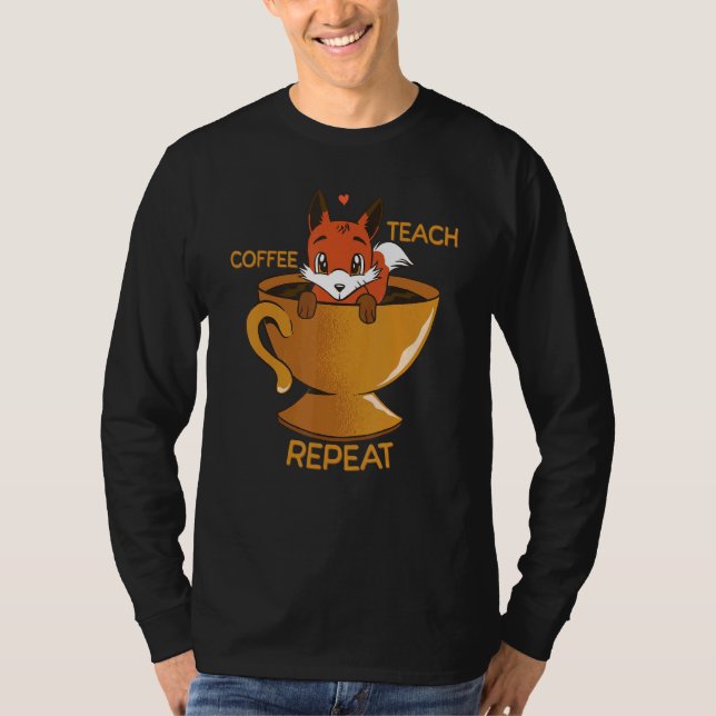 Camiseta Coffee Teach Repeat Retro Fox Back to School Teach (Frente)