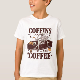 Camiseta Coffins E Café Funny Skeleton Halloween