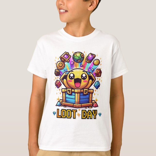 Camiseta Cofre de Tesouro de Jogos do Dia de Saque (Frente)