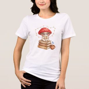 Camiseta Cogumelo Adorável Livro de Leitura - Amante de Liv
