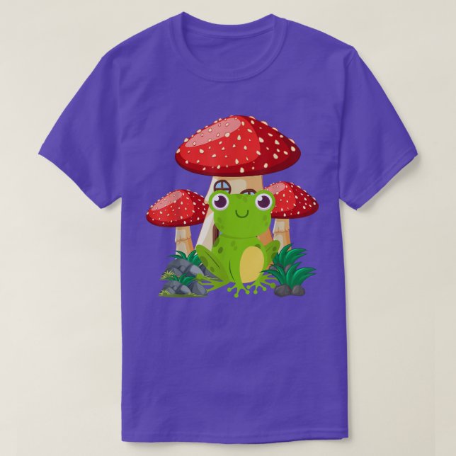 Camiseta Cogumelo com Sapo de algodão, verde, adolescente e (Frente do Design)