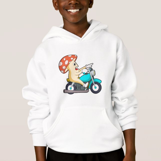 Camiseta Cogumelo como Biker com Motocicleta (Frente)