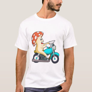 Camiseta Cogumelo como Biker com Motocicleta