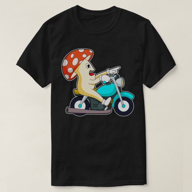 Camiseta Cogumelo como Biker com Motocicleta (Frente do Design)