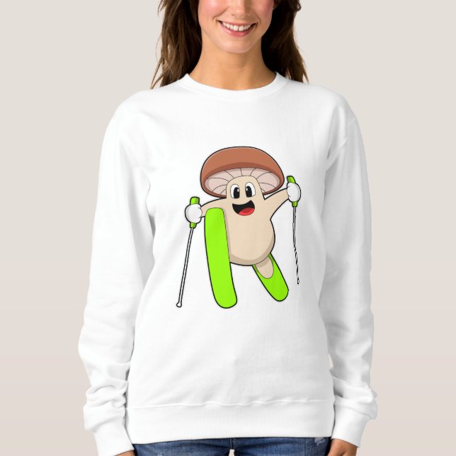 Camiseta Cogumelo como esquiador com esqui (Frente)