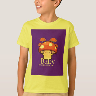 Camiseta Cogumelo de desenho animado fofo com fundo roxo