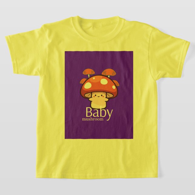 Camiseta Cogumelo de desenho animado fofo com fundo roxo (Postura )