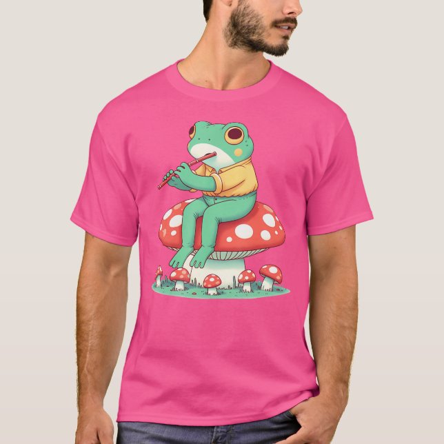 Camiseta Cogumelo de Sapo Bonito Tocando Flauta (Frente)