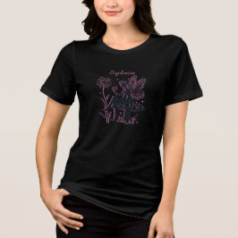 Camiseta Cogumelo e Flor de Fada Fofo Preto e Rosa