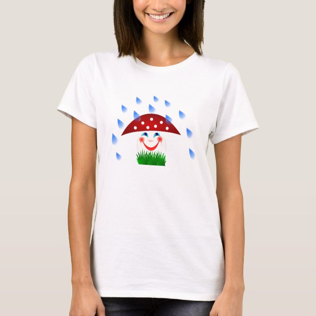 Camiseta Cogumelo feliz e chuva de verão (Frente)