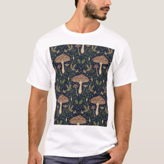 Camiseta Cogumelos da Floresta Caprichosa Padrão Botânico S