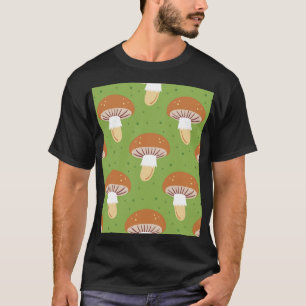 Camiseta Cogumelos de outono: padrão verde sem costura.