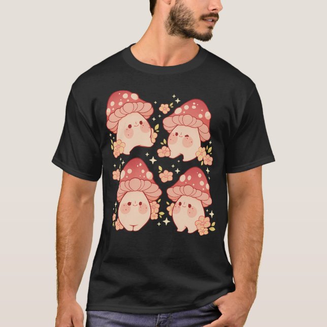 Camiseta Cogumelos E Flores Rosa (Frente)