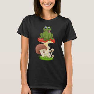 Camiseta Cogumelos Florestais Forrageando Sapo Fofo Anfíbio