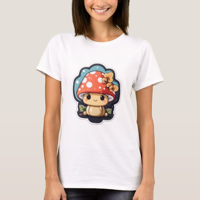 Camiseta Cogumelos Kawaii, gráfico fofo (Frente)