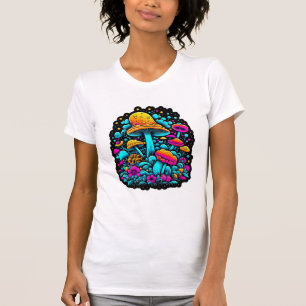Camiseta Cogumelos Neon e Flores