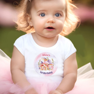 Camiseta Cogumelos Puros Rosa Querem primeiro aniversario G