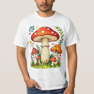 Camiseta Cogumelos selvagens e flores na natureza da flores