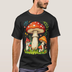 Camiseta Cogumelos selvagens e flores na natureza da flores
