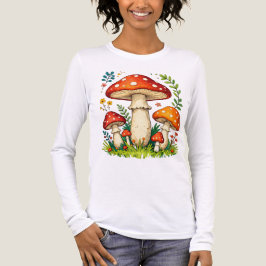 Camiseta Cogumelos selvagens e flores na natureza da flores